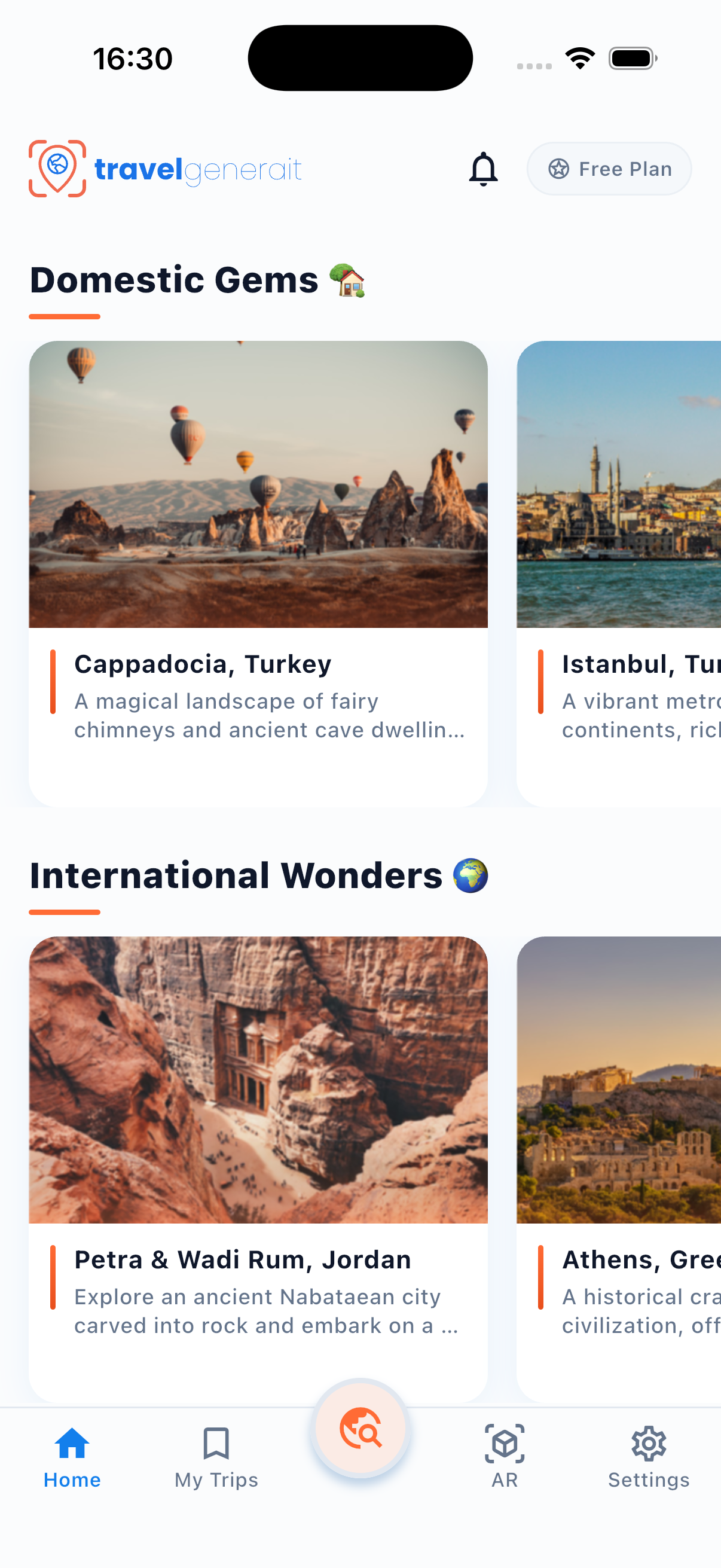 TravelGenerait App — Main View